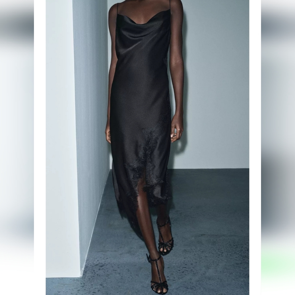 ZARA ASYMMETRIC LACE DRESS BLACK - Picture 7 of 12
